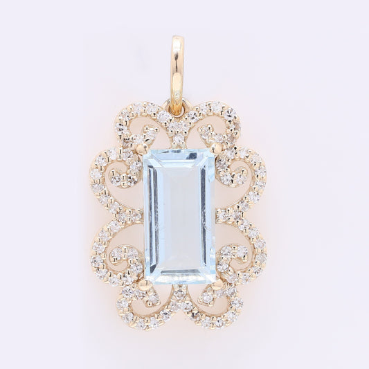 1.88 Ct Rectangle Step Cut Natural Aquamarine 14K Gold Pendant