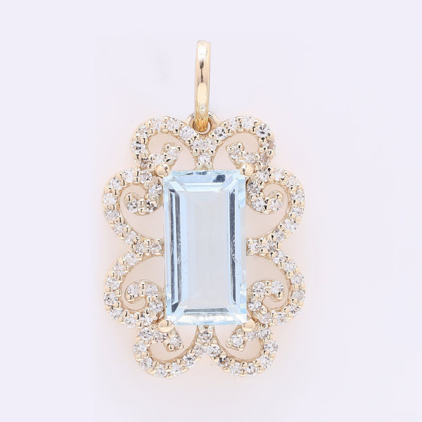 1.88 Ct Rectangle Step Cut Natural Aquamarine 14K Gold Pendant