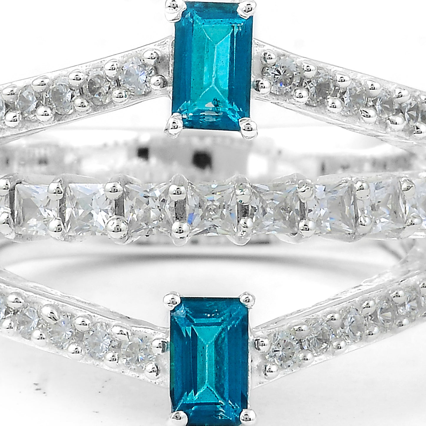 2.72 Ct Octagon Paraiba Topaz, Cubic Zirconia 925 Sterling Silver Ring