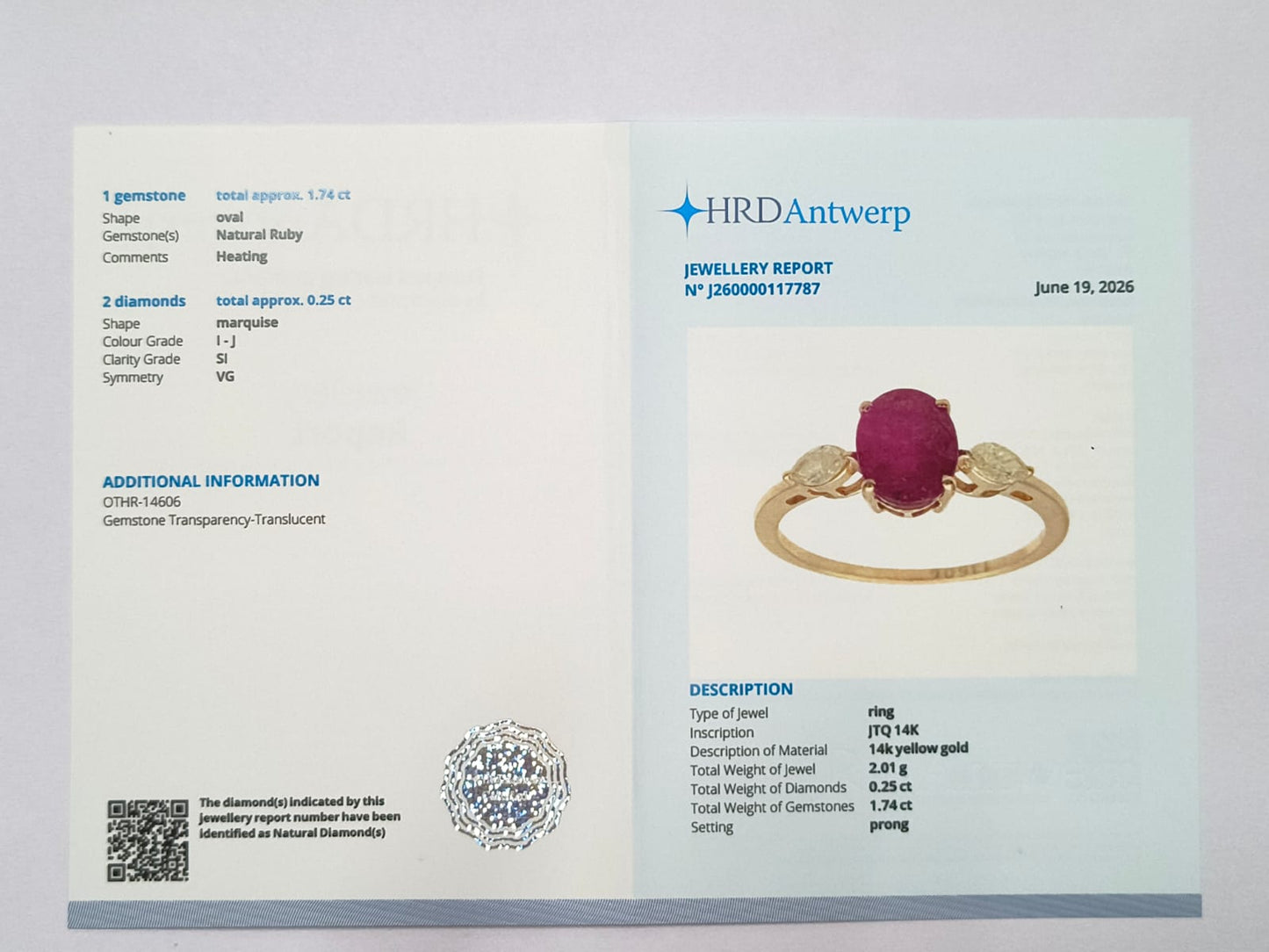 1.99 Ct Oval Natural Ruby 14K Gold Ring