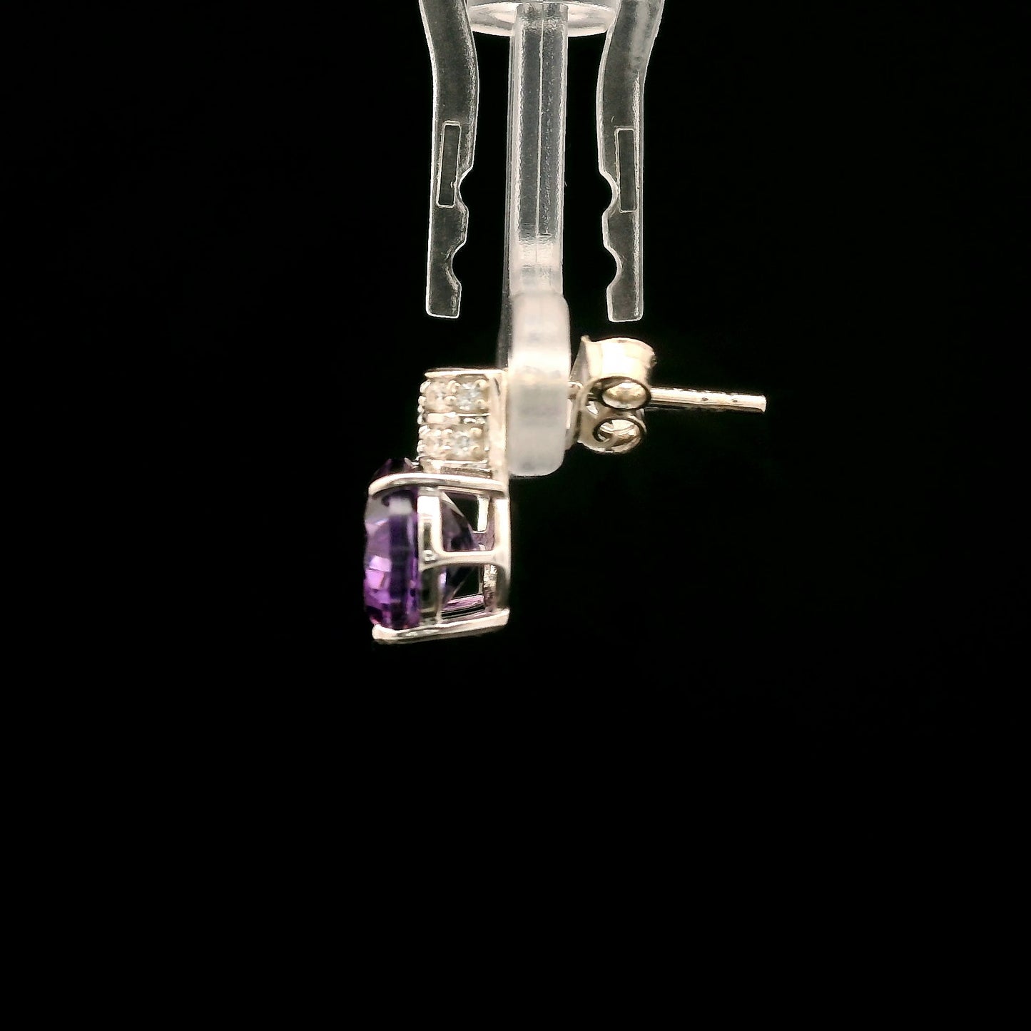 4.51 Ct Oval Amethyst, White Zircon 925 Sterling Silver Earrings