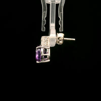 4.51 Ct Oval Amethyst, White Zircon 925 Sterling Silver Earrings