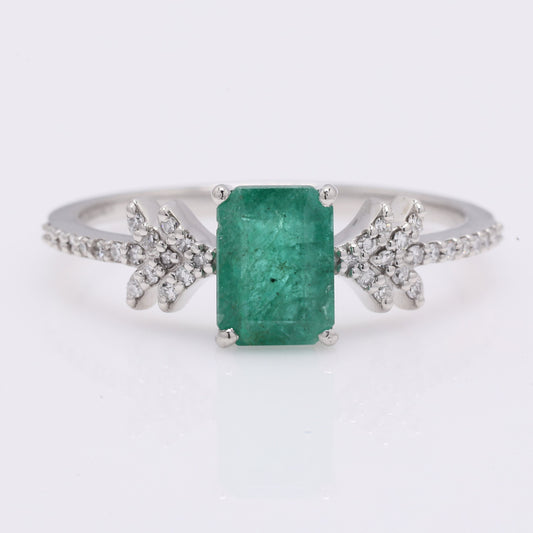 1.10 Ct Octagon Step Cut Natural Emerald 950 Platinum Ring