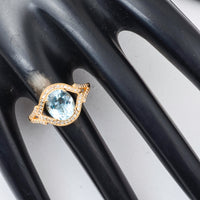 1.82 Ct Oval Mixed Cut Natural Aquamarine 14K Gold Ring