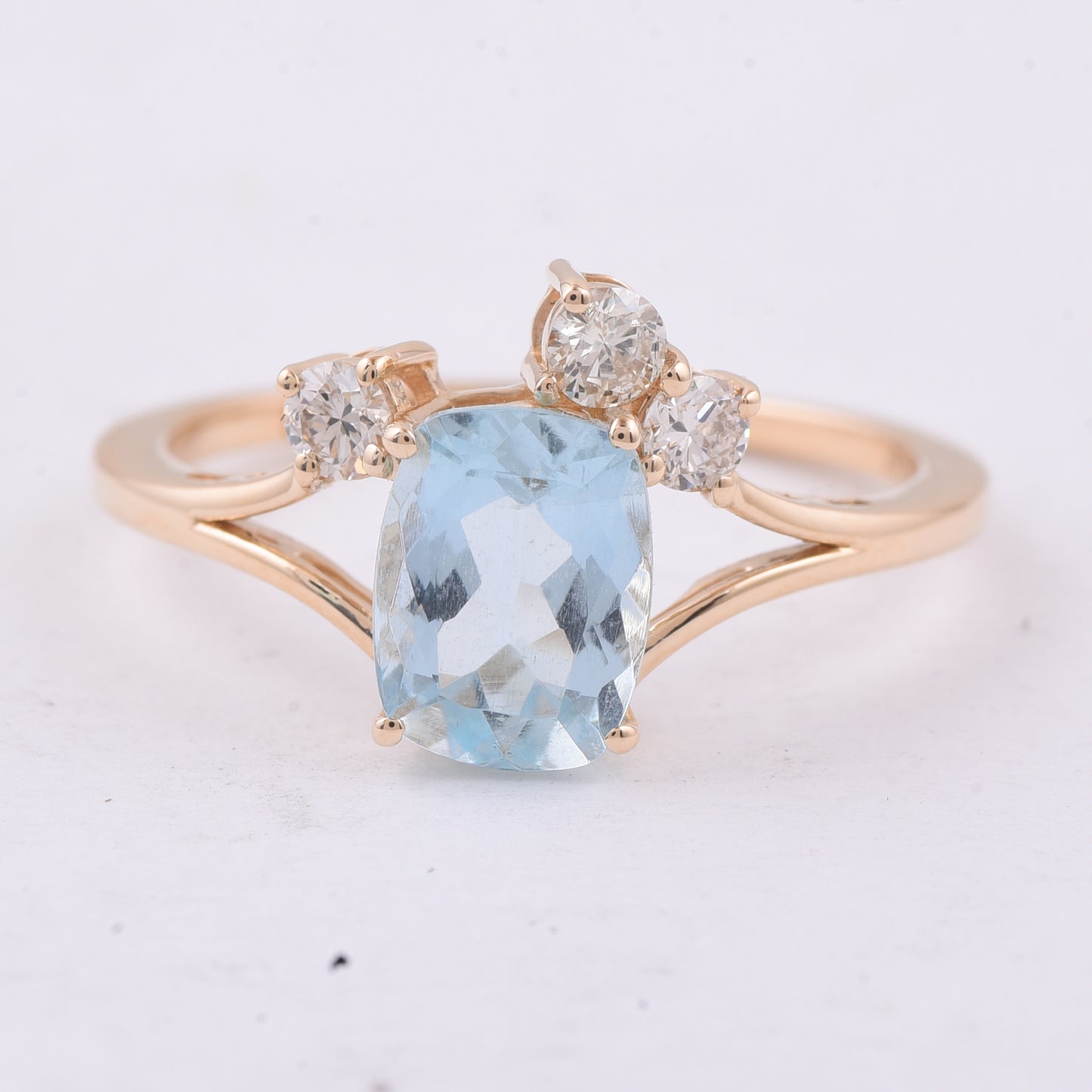 1.54 Ct Cushion Natural Aquamarine 14K Gold Ring