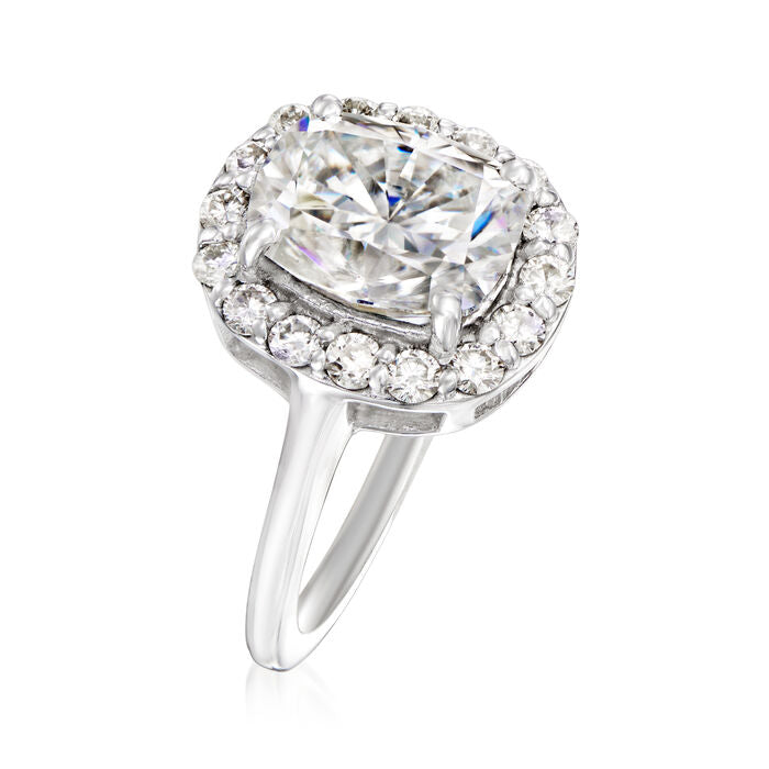2.032 ct. t.w. Moissanite Halo Ring in Sterling Silver. Size 5