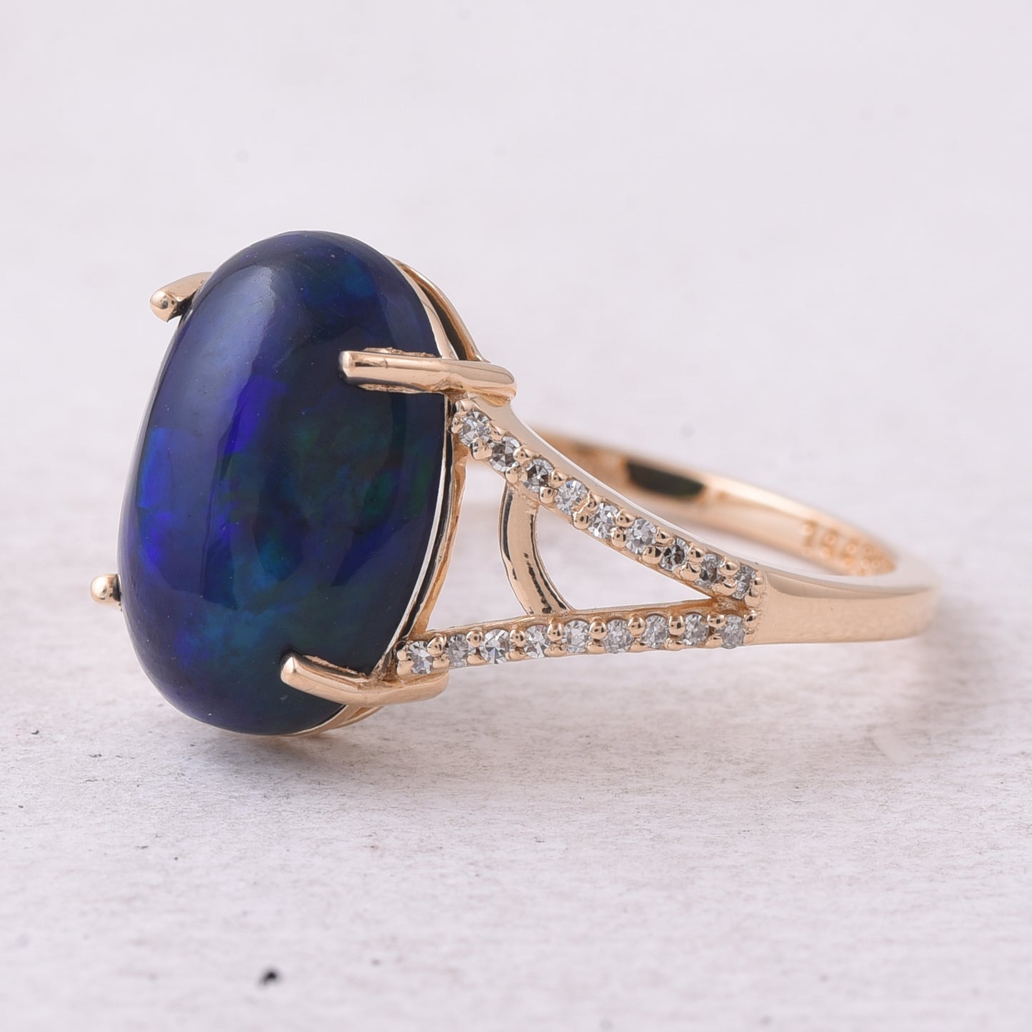 3.19 Ct Oval Cabochon Cut Natural Black Opal 14K Gold Ring