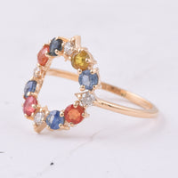 1.35 Ct Round Natural Multi-Coloured Sapphire 14K Gold Ring