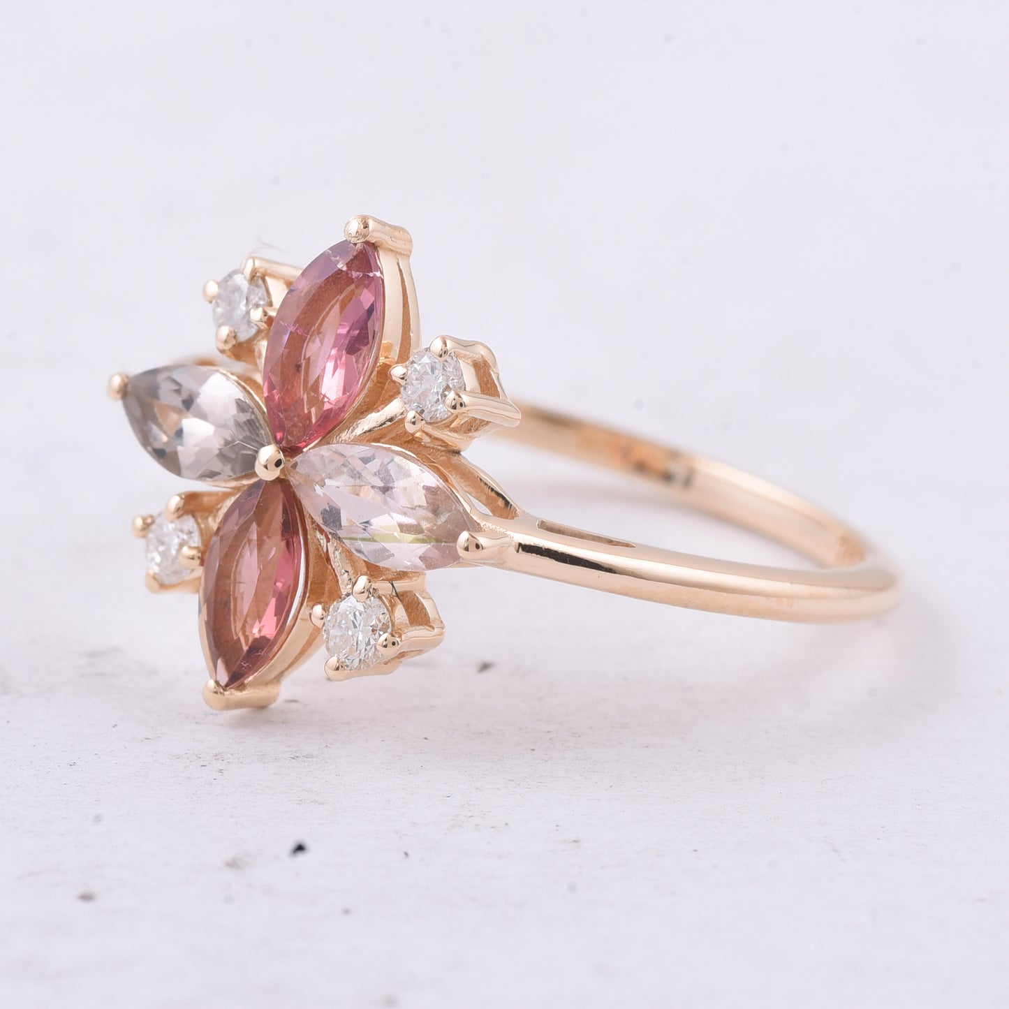 1.00 Ct Marquise Natural Multi-Coloured Tourmaline 14K Gold Ring