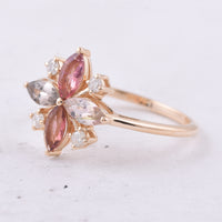 1.00 Ct Marquise Natural Multi-Coloured Tourmaline 14K Gold Ring