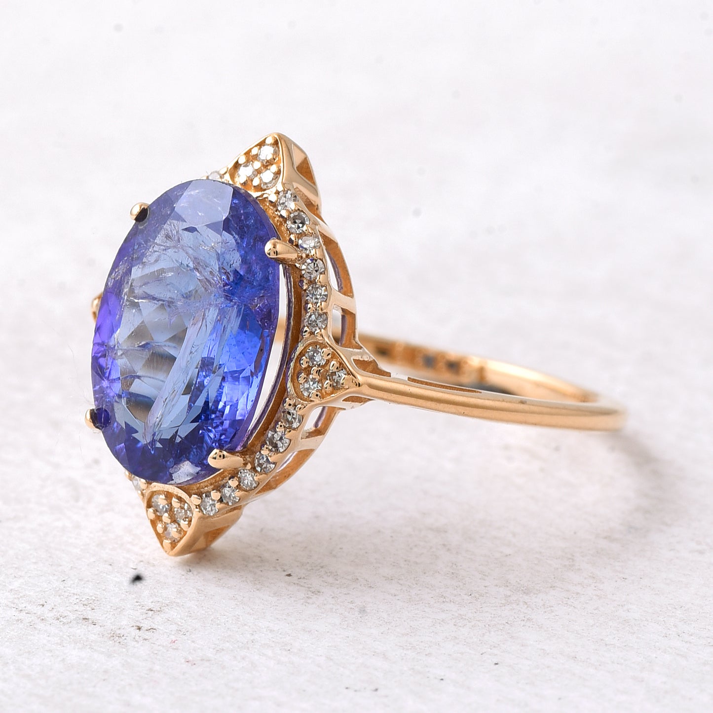 3.91 Ct Oval Mixed Cut Natural Tanzanite 14K Gold Ring