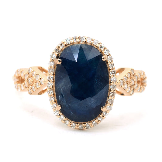 3.46 Ct Oval Mixed Cut Natural Sapphire 14K Gold Ring
