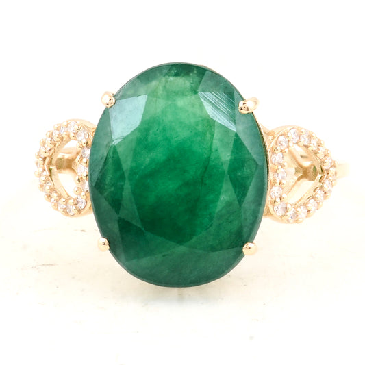 5.29 Ct Oval Natural Beryl Emerald 14K Gold Ring