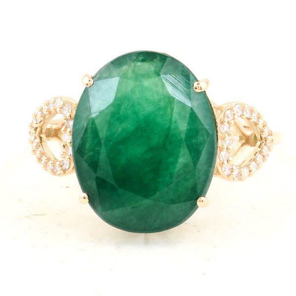 5.29 Ct Oval Natural Beryl Emerald 14K Gold Ring