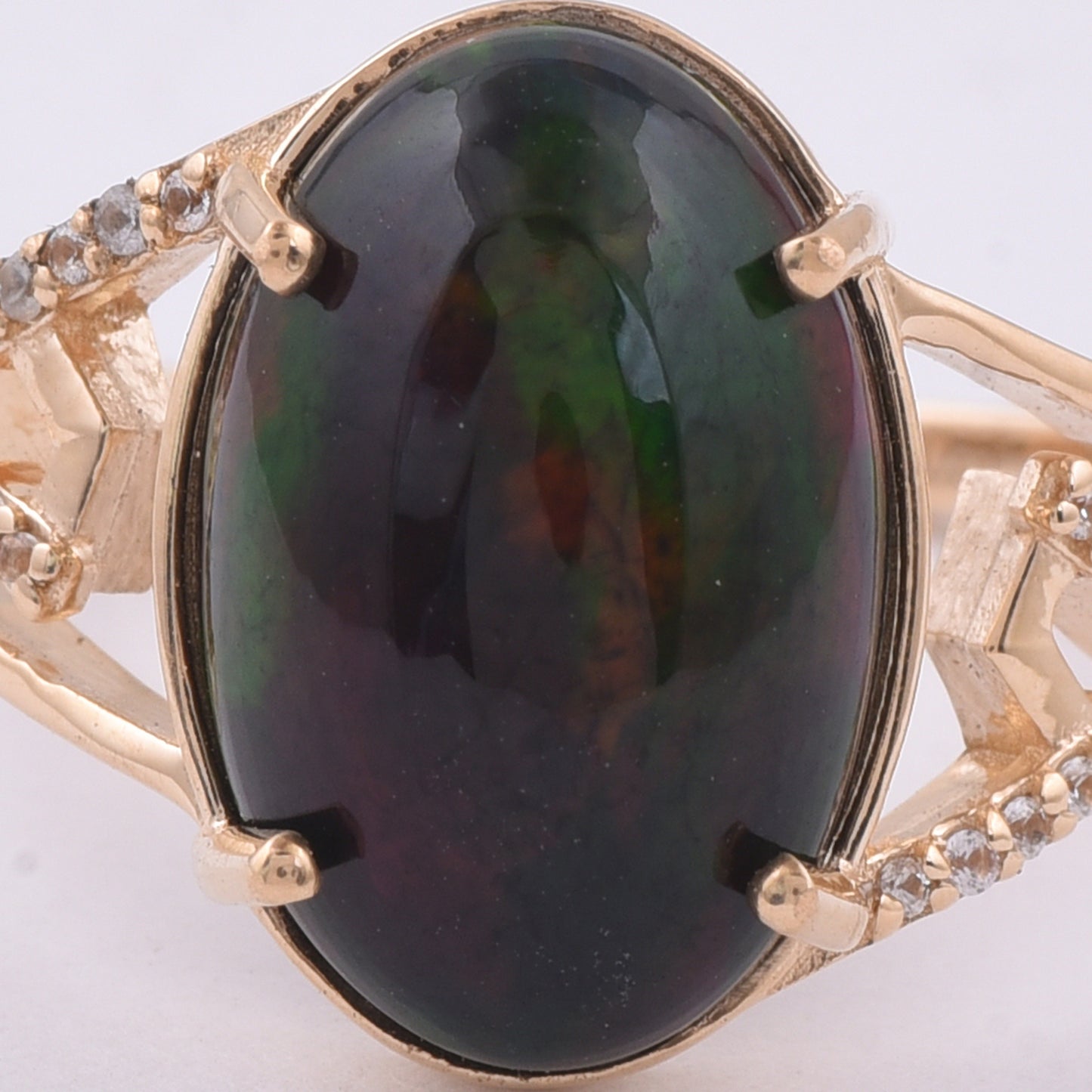 3.49 Ct Oval Natural Black Opal 14K Gold Ring