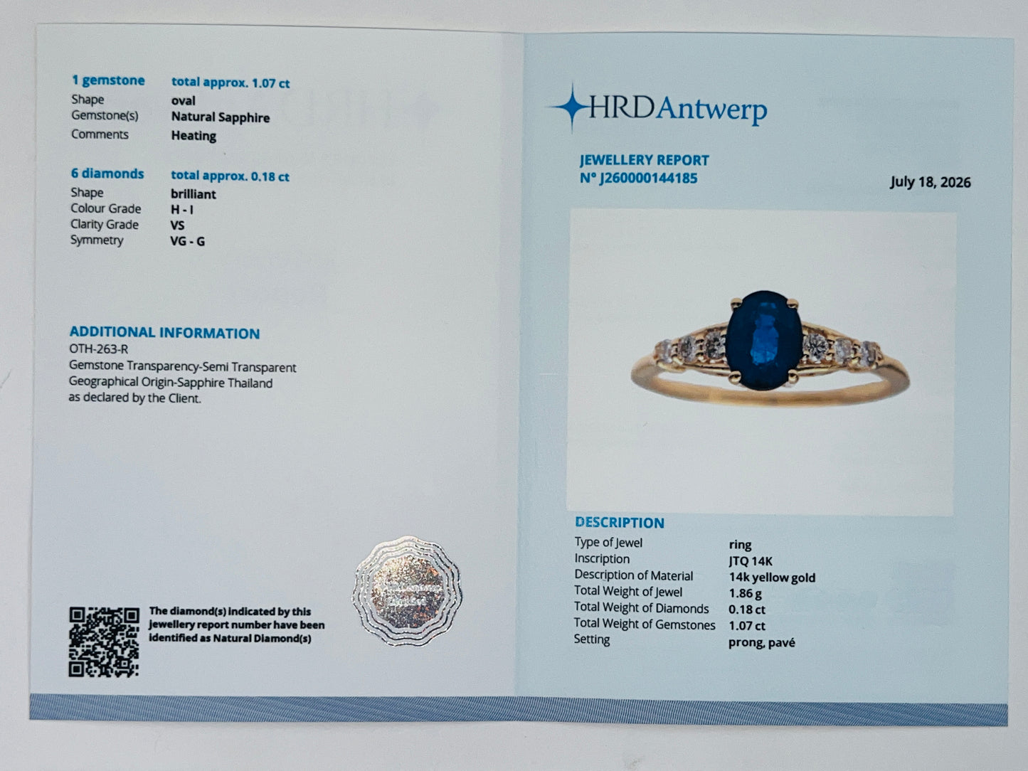 1.25 Ct Oval Natural Sapphire 14K Gold Ring