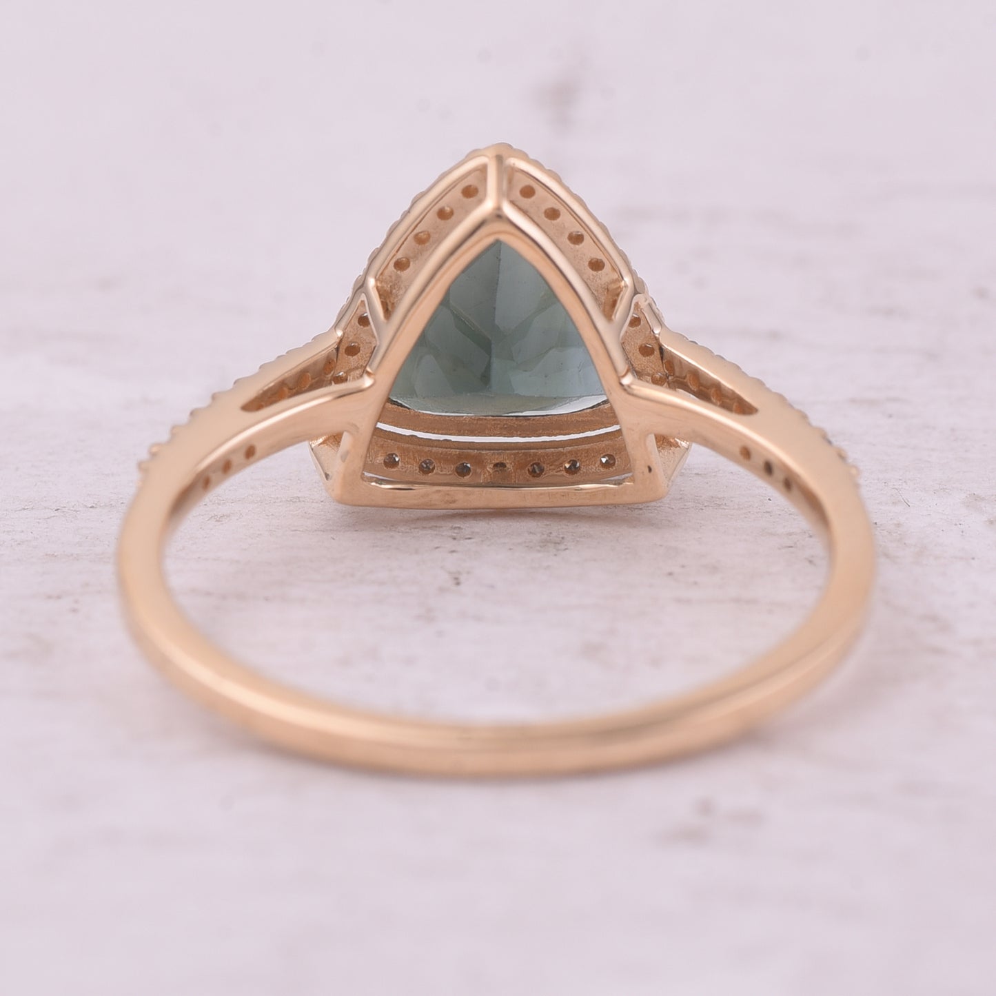 1.71 Ct Triangle Mixed Cut Natural Green Tourmaline 14K Gold Ring