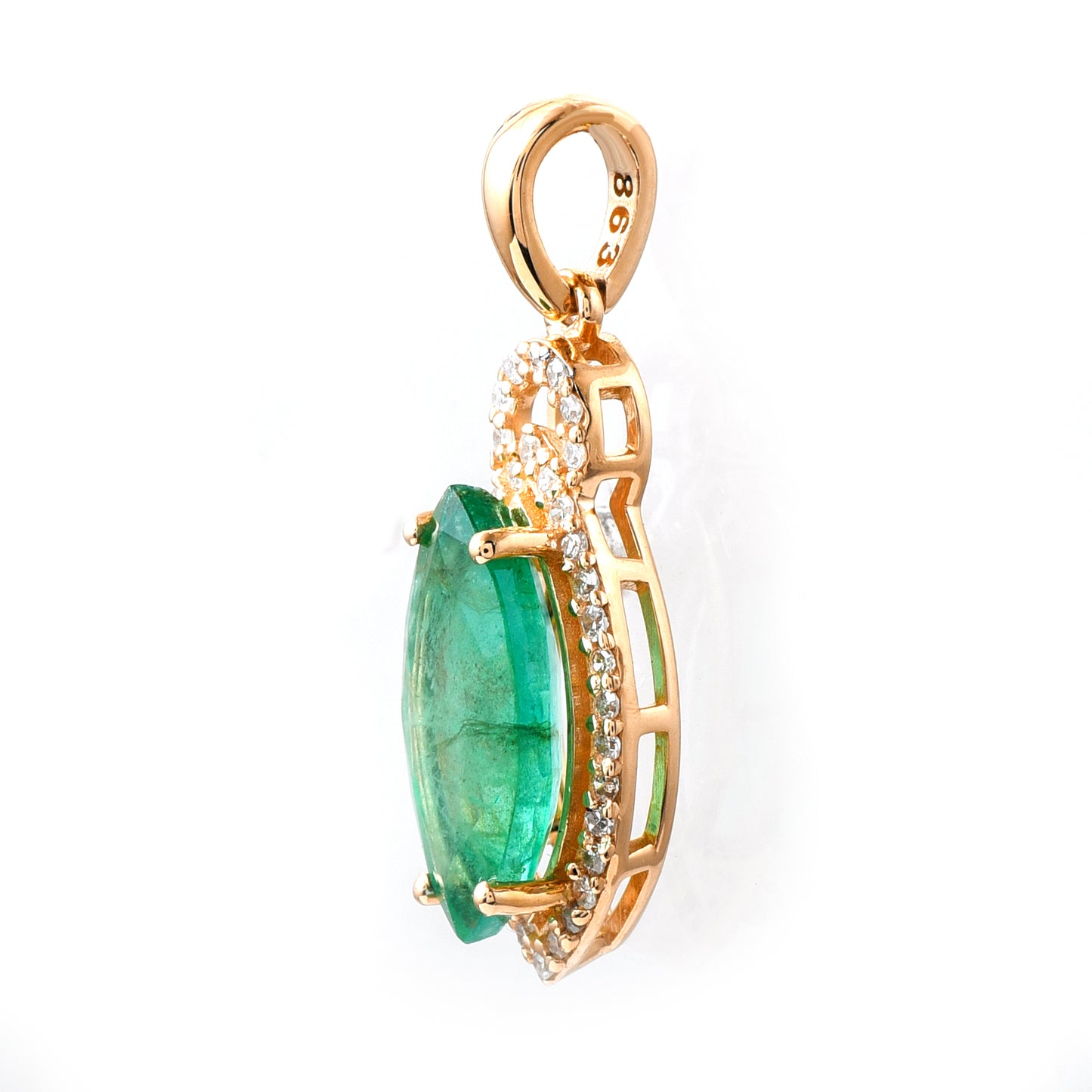 1.61 Ct Marquise Mixed Cut Natural Emerald 14K Gold Pendant