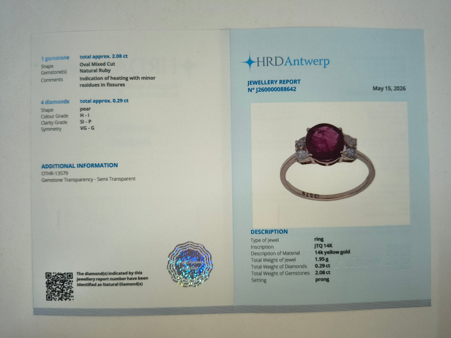 1.48 Ct Oval Mixed Cut Natural Ruby 14K Gold Ring