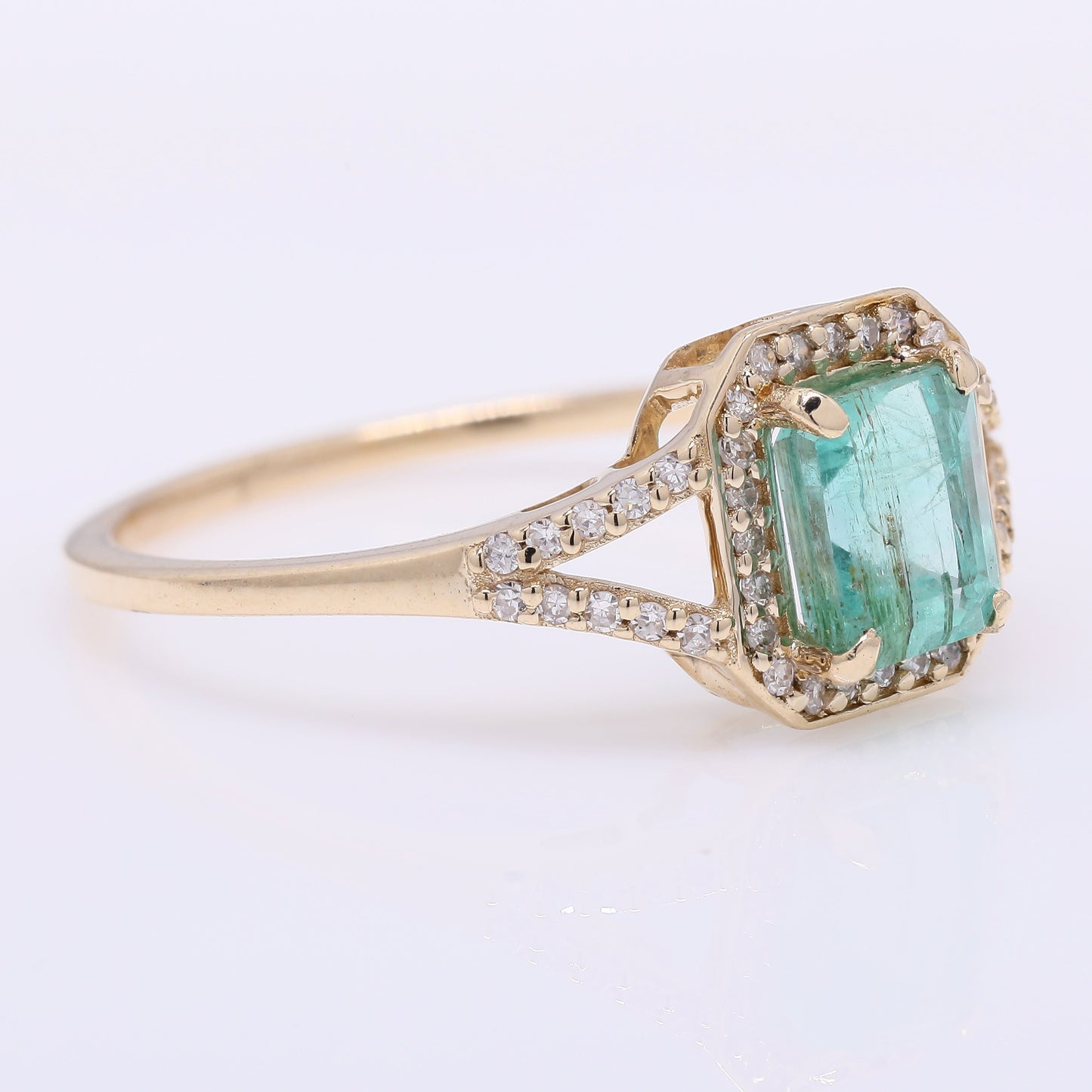 1.01 Ct Octagon Step Cut Natural Emerald 14K Gold Ring