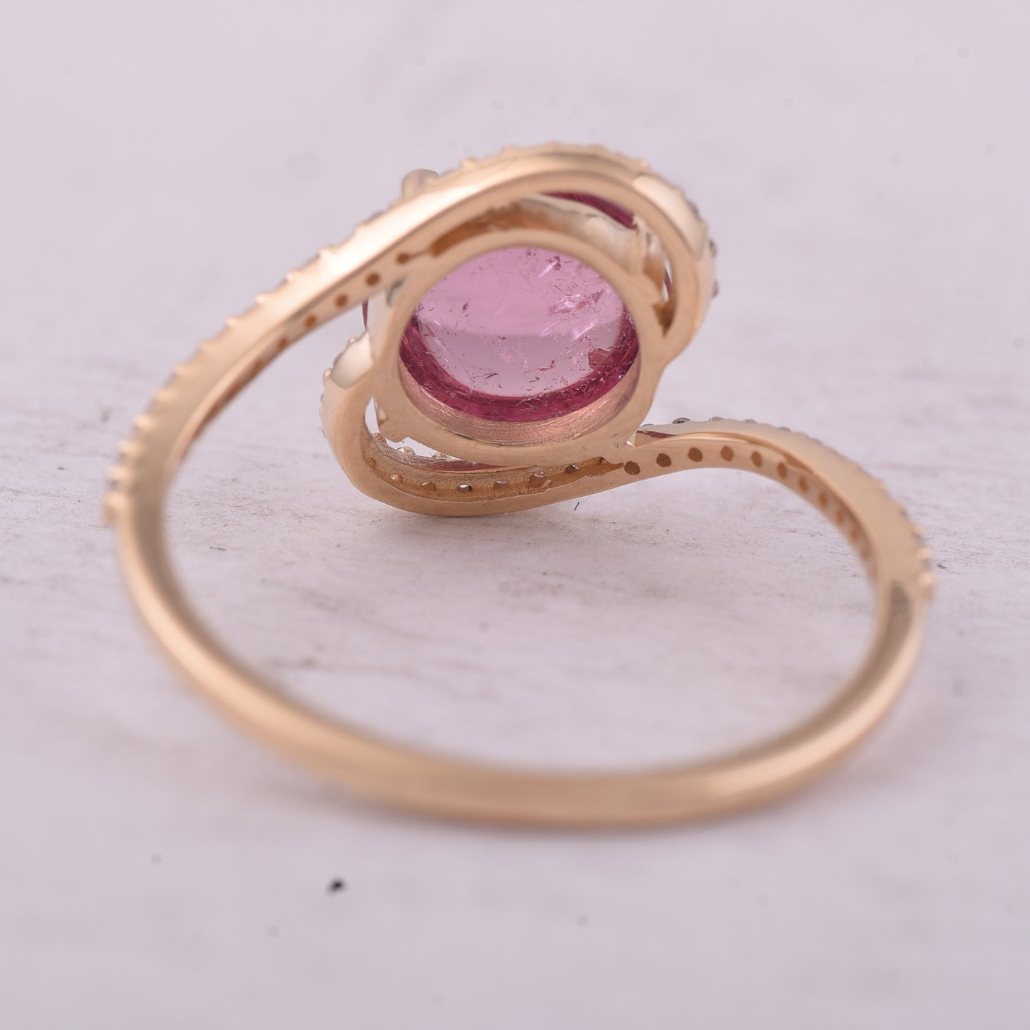 2.02 Ct Round Cabochon Cut Natural Pink Tourmaline 14K Gold Ring