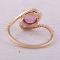 2.02 Ct Round Cabochon Cut Natural Pink Tourmaline 14K Gold Ring