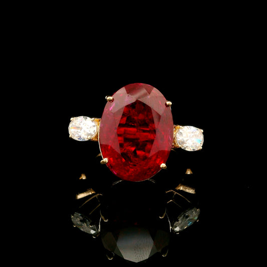 13.60 Ct Oval Mixed Cut Lab Grown Ruby 14K Gold Ring