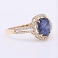 2.72 Ct Oval Mixed Cut Natural Sapphire 14K Gold Ring