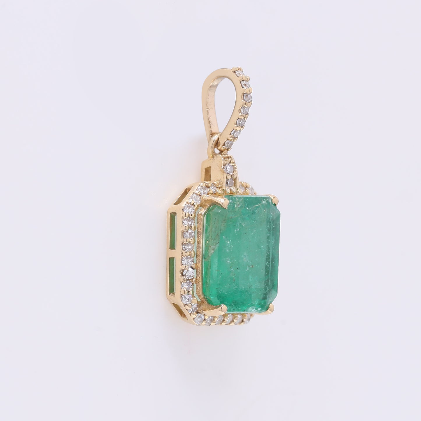 2.32 Ct Octagon Step Cut Natural Emerald 14K Gold Pendant