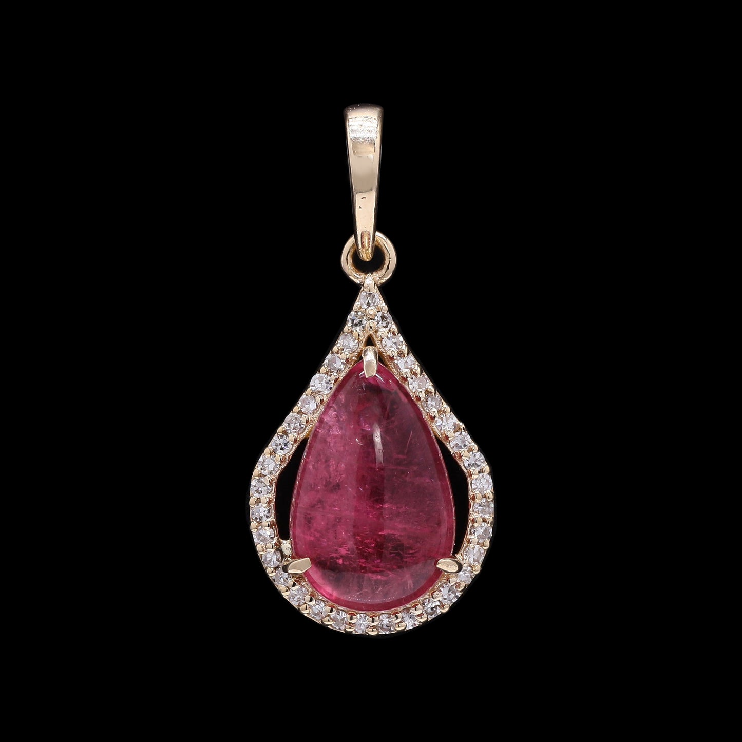 2.63 Ct Pear Cabochon Natural Tourmaline 14K Gold Pendant