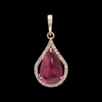 2.63 Ct Pear Cabochon Natural Tourmaline 14K Gold Pendant