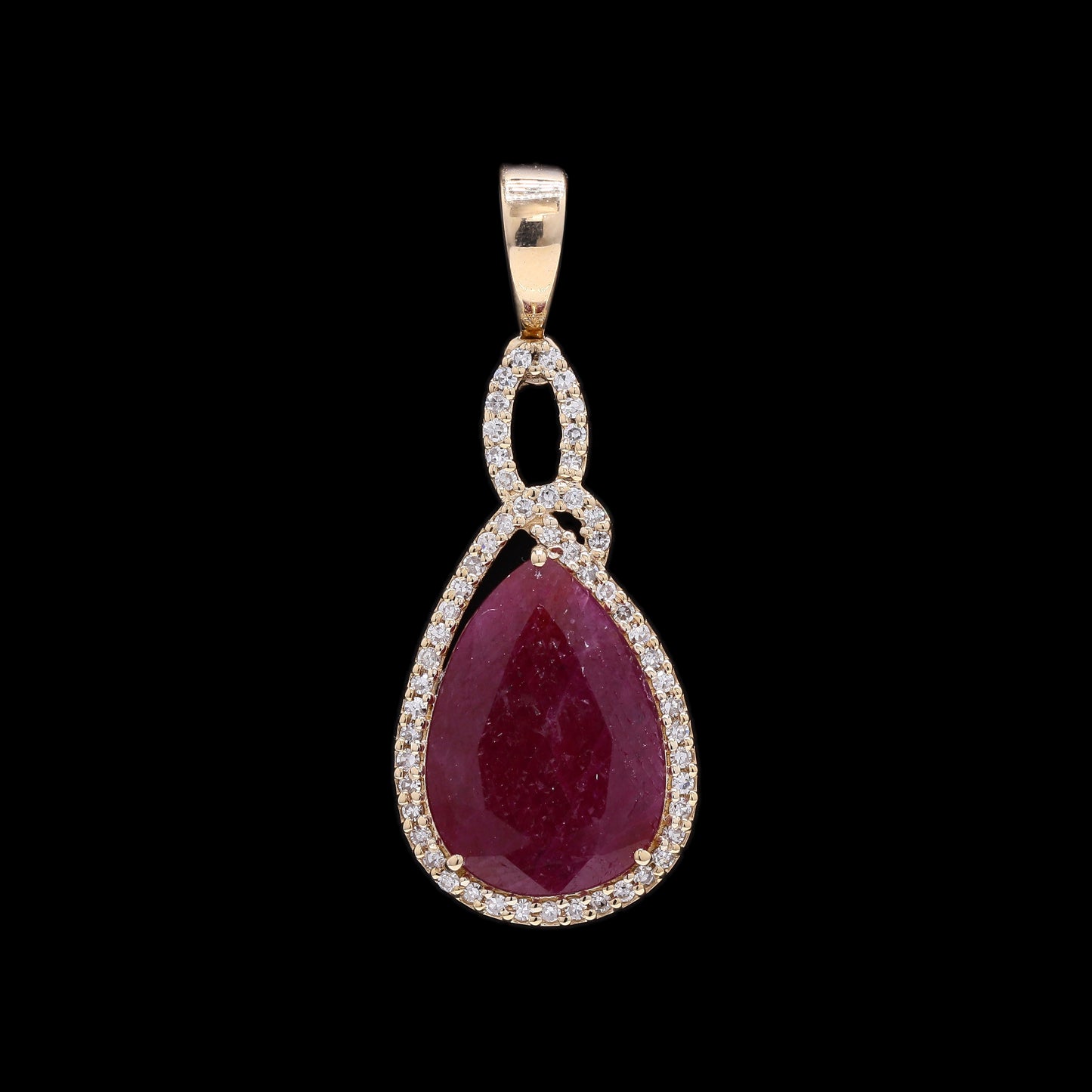 3.66 Ct Pear Mixed Cut Natural Ruby 14K Gold Pendant