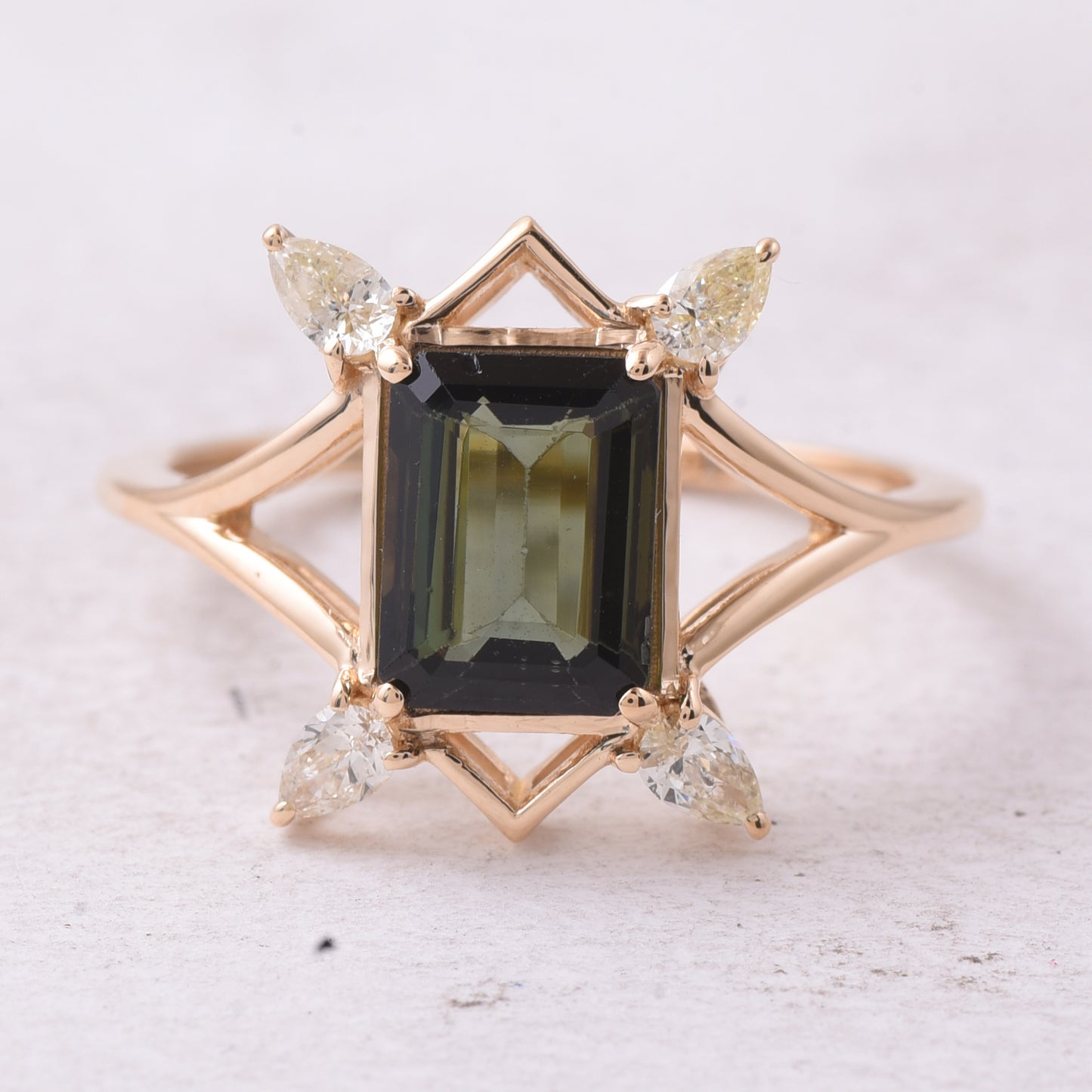 2.03 Ct Octagon Step Cut Natural Tourmaline 14K Gold Ring