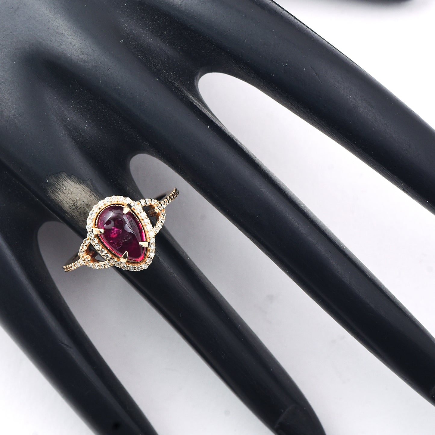 2.35 Ct Pear Cabochon Natural Rubellite 14K Gold Ring
