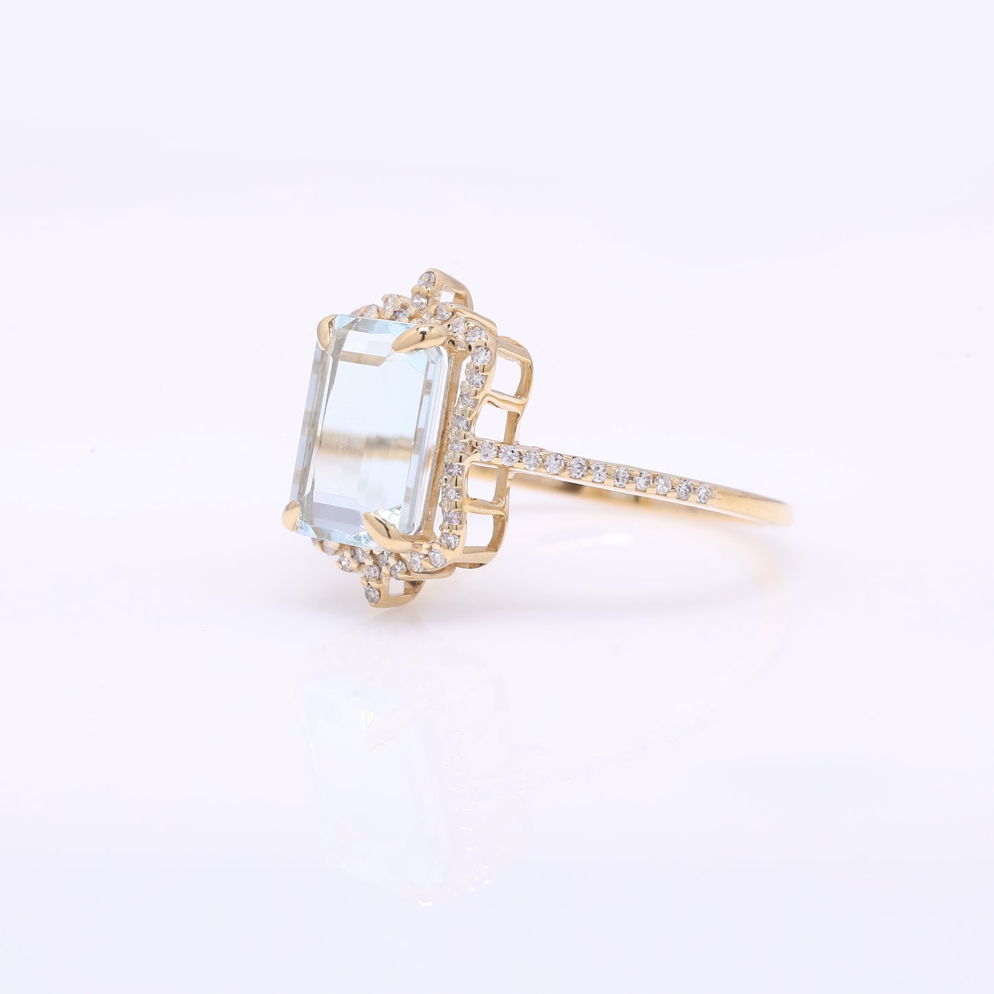 3.05 Ct Octagon Step Cut Natural Aquamarine 14K Gold Ring