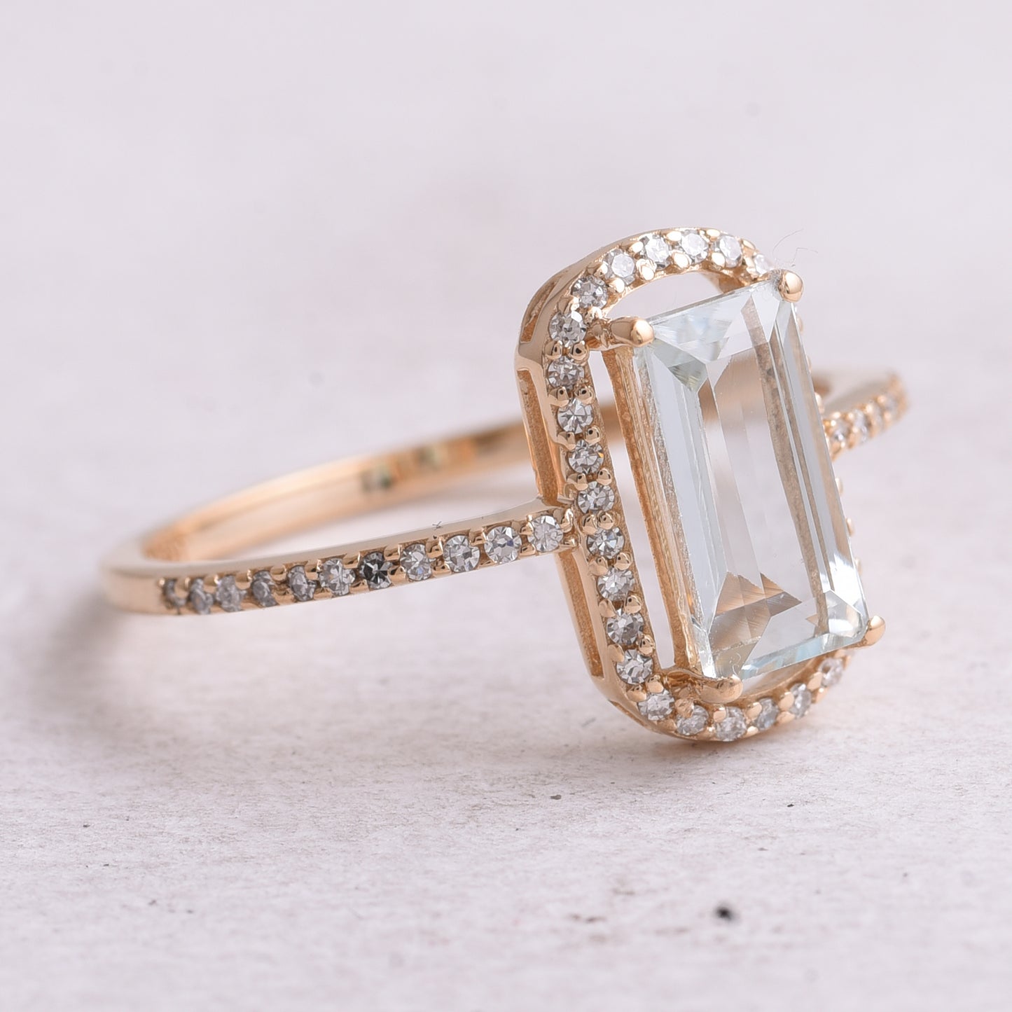 1.25 Ct Rectangle Step Cut Natural Aquamarine 14K Gold Ring
