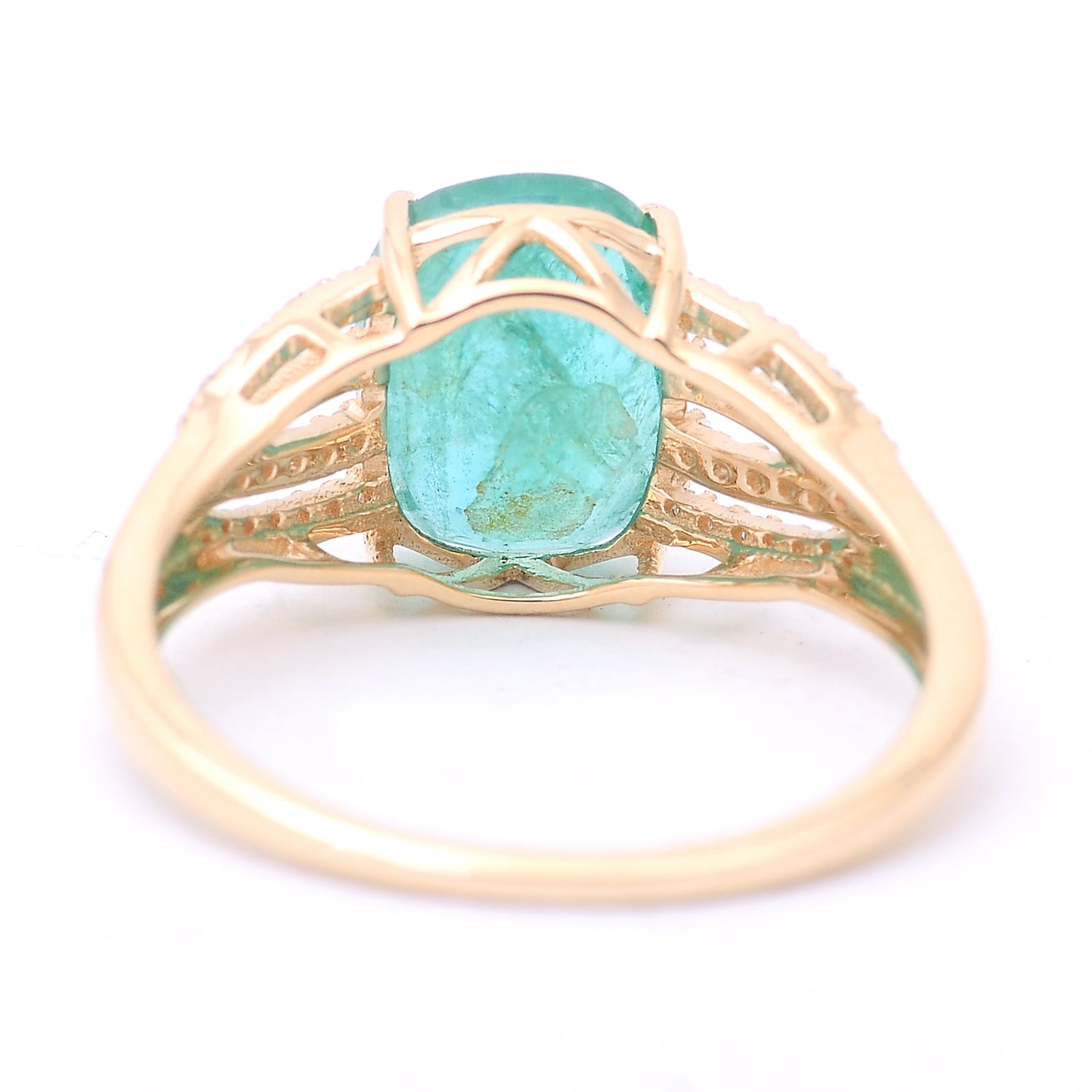 2.62 Ct Cushion Mixed Cut Natural Emerald 14K Gold Ring