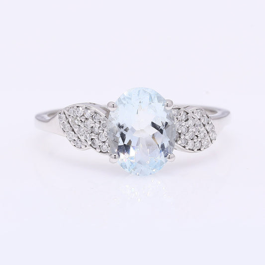 1.30 Ct Oval Mixed Cut Natural Aquamarine 950 Platinum Ring