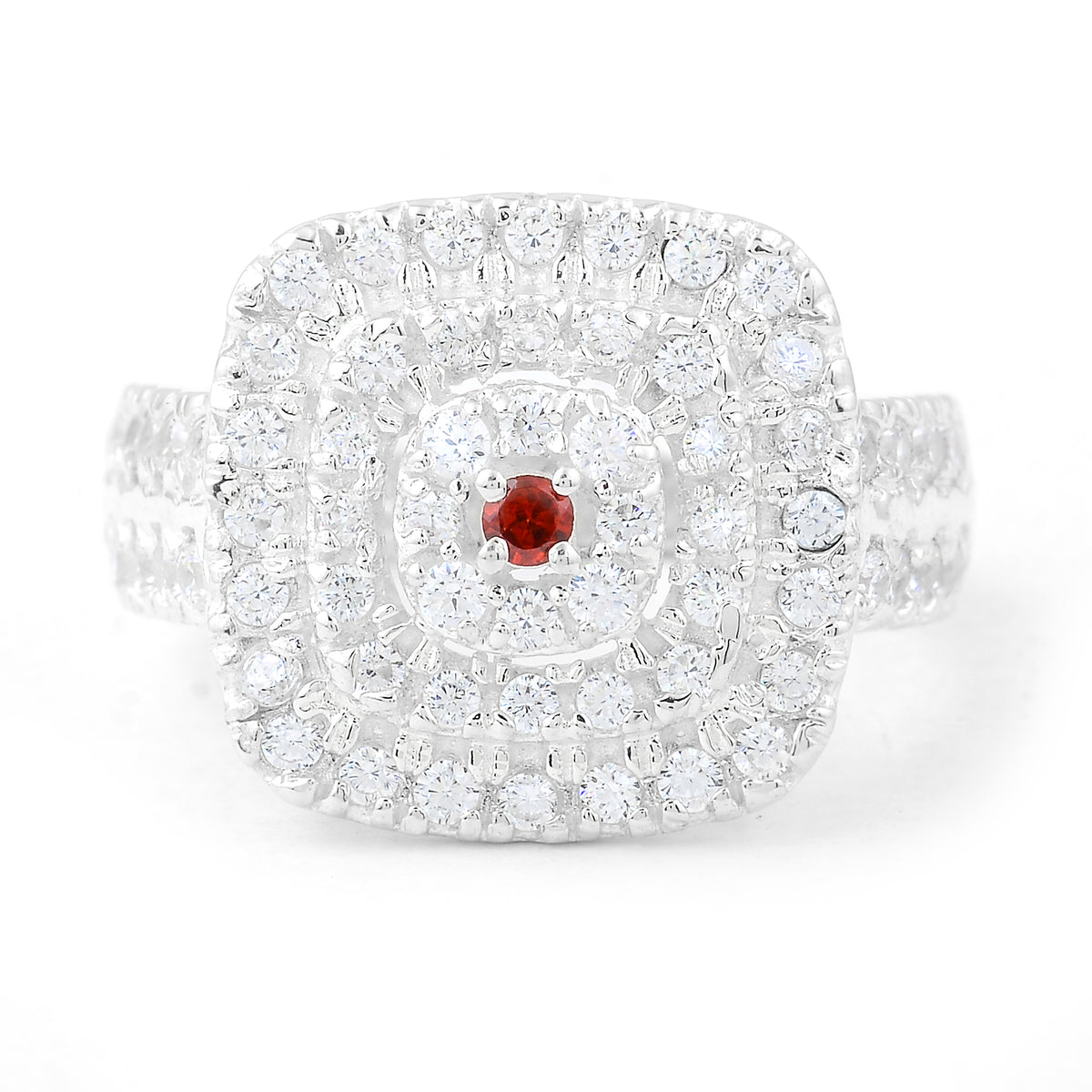 0.63 Ct Round Garnet, Cubic Zirconia 925 Sterling Silver Ring