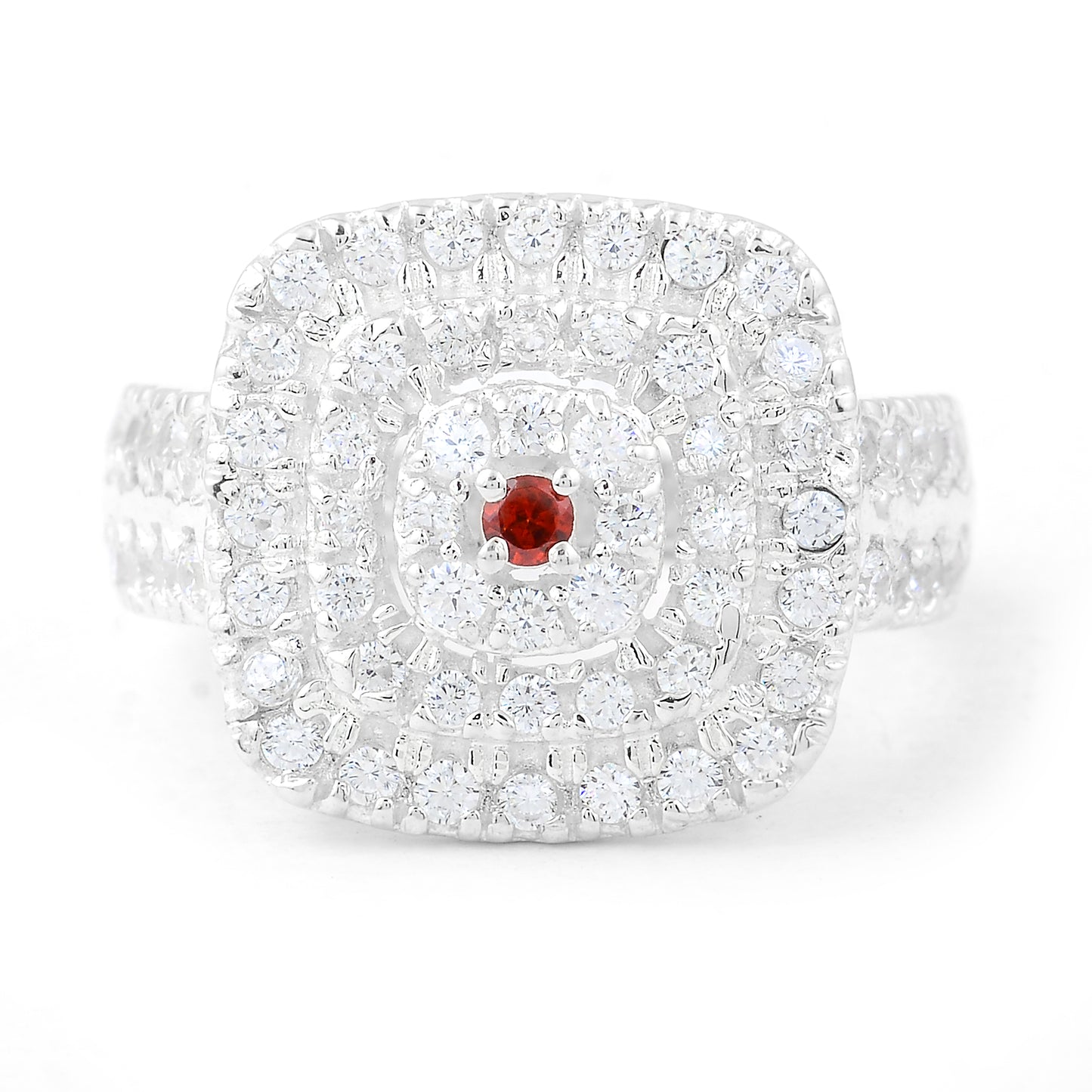 0.63 Ct Round Garnet, Cubic Zirconia 925 Sterling Silver Ring