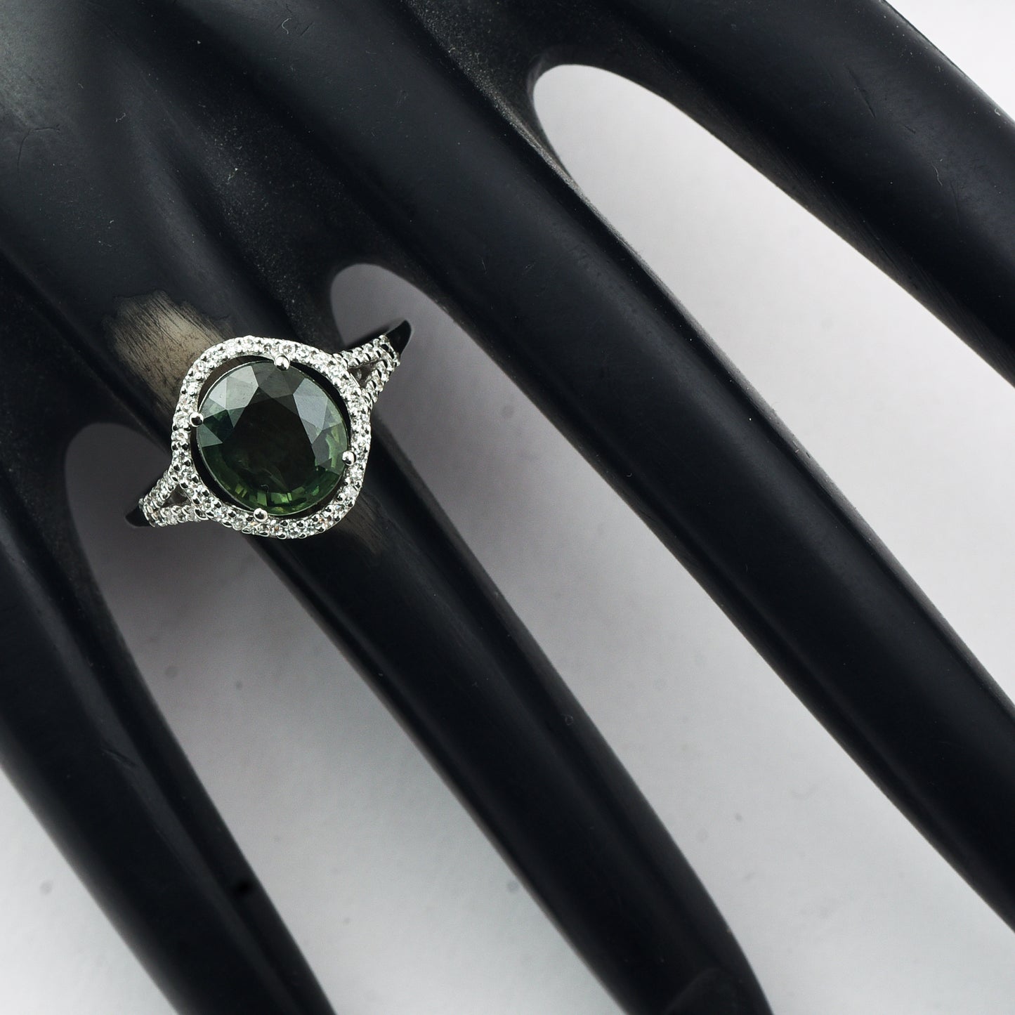 2.70 Ct Oval Mixed Cut Natural Green Sapphire 950 Platinum Ring
