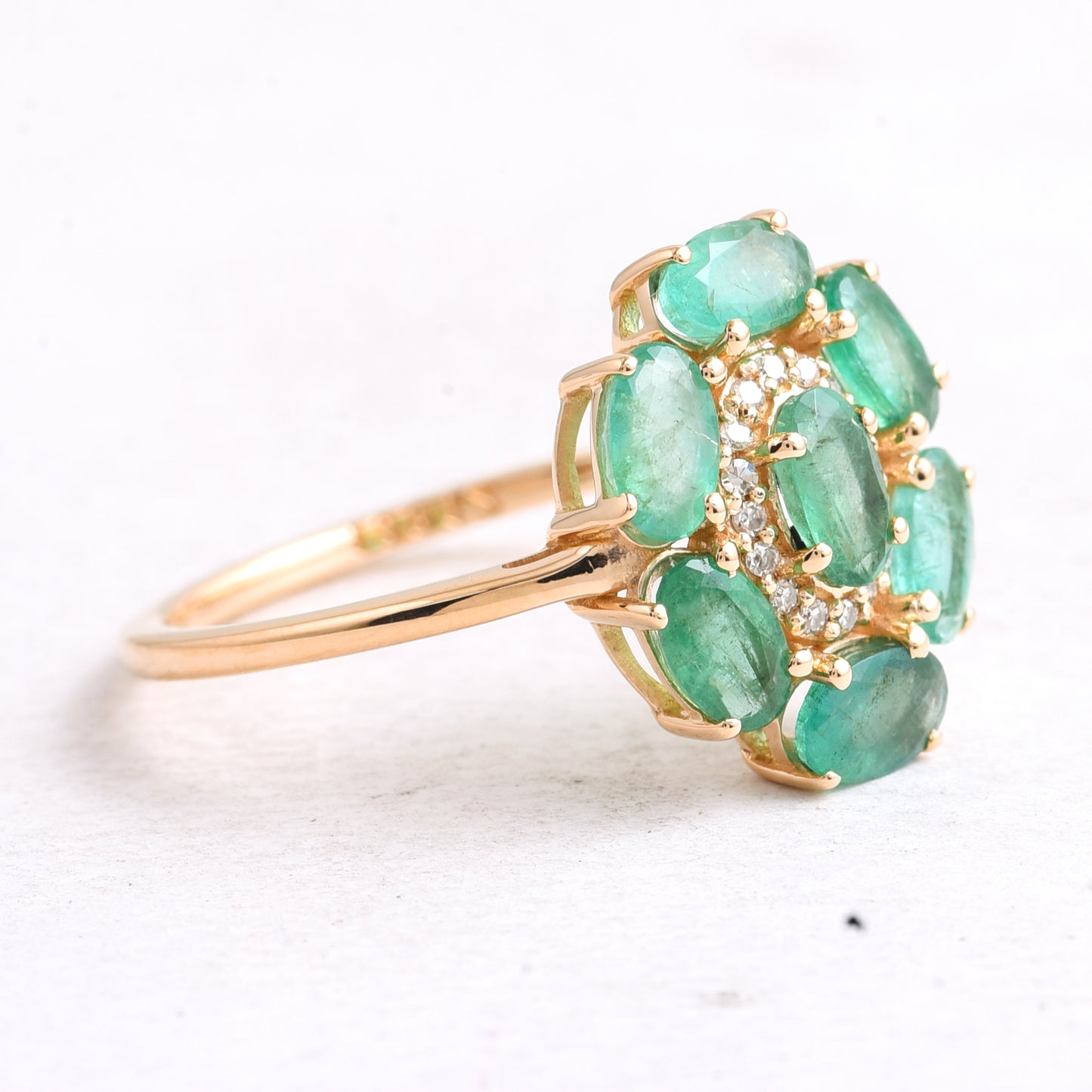 4.04 Ct Oval Mixed Cut Natural Emerald 14K Gold Ring