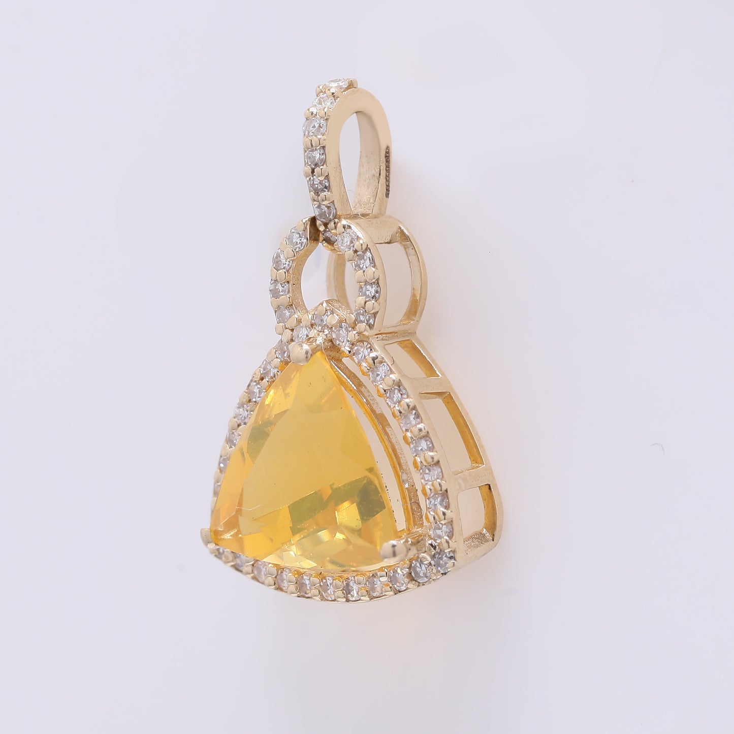 1.15 Ct Triangle Mixed Cut Natural Fire Opal 14K Gold Pendant