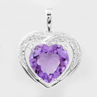 3.37 Ct Heart Amethyst, Cubic Zirconia 925 Sterling Silver Pendant