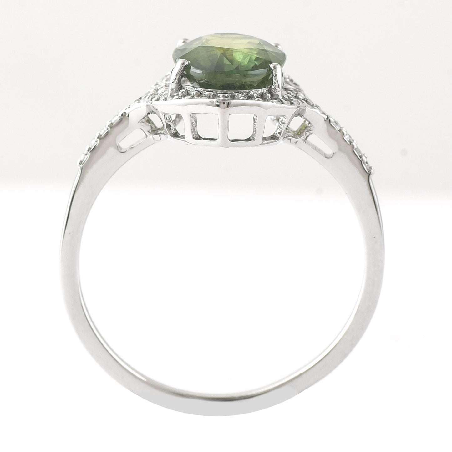 2.66 Ct Oval Mixed Cut Natural Green Sapphire 950 Platinum Ring