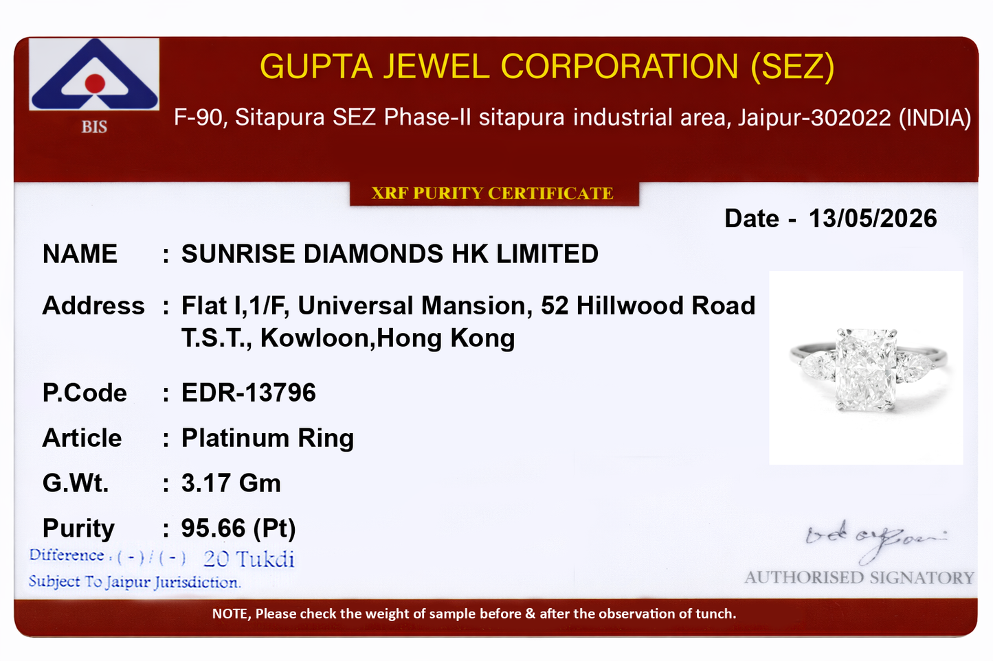 3.36 Ct Cut Cornered Rectangular Modified Brilliant Lab Grown Diamond 950 Platinum Ring