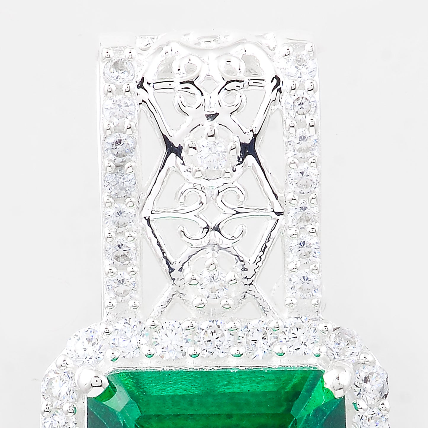 7.99 Ct Octagon Green Topaz, Cubic Zirconia 925 Sterling Silver Pendant