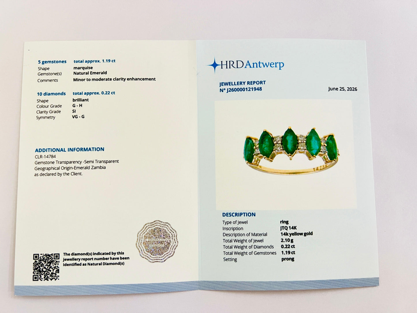 1.41 Ct Marquise Natural Emerald 14K Gold Ring