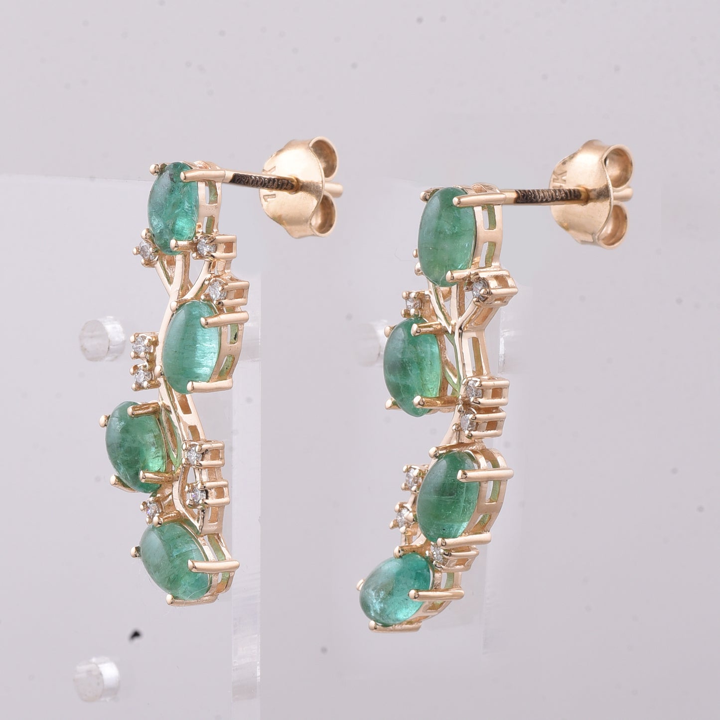 2.18 Ct Oval Cabochon Cut Natural Emerald 14K Gold Earrings