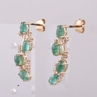 2.18 Ct Oval Cabochon Cut Natural Emerald 14K Gold Earrings